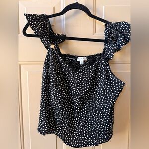 She + Sky Black and White Ruffle Sleeve Blouse